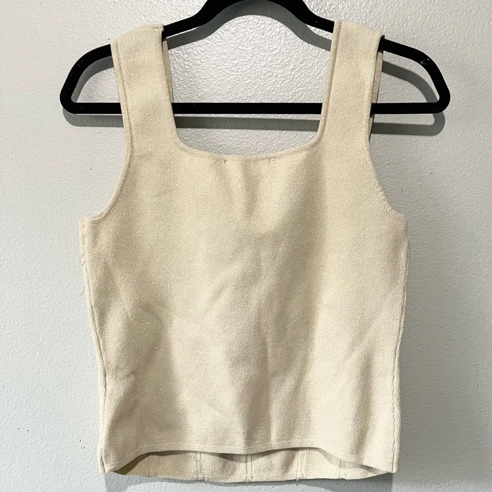 BAILEY/44-NWT Nude Neutral Light Tan Sleeveless Sparkly Top Size L - Picture 3 of 5